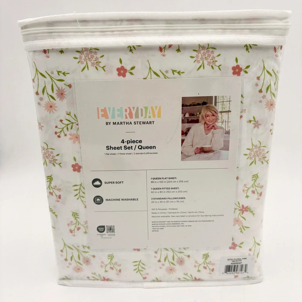 Everyday by Martha Stewart Queen 4 Piece Sheet‎ Set Floral Super Soft Spring